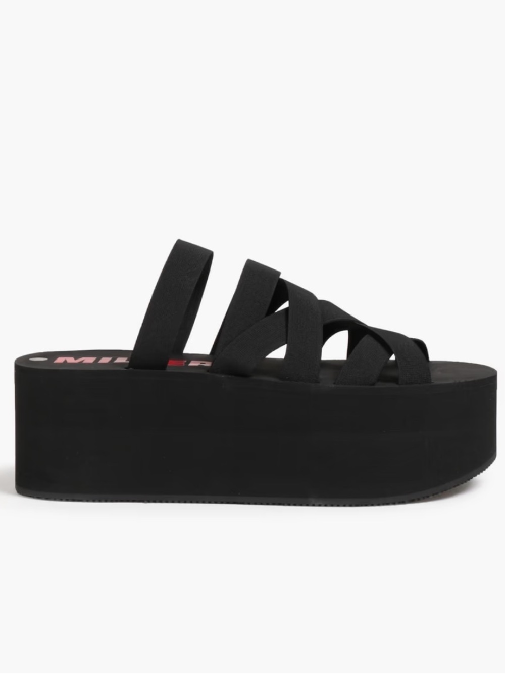 Simon Miller Black Platform Slide Sandals with Red Insole Logo